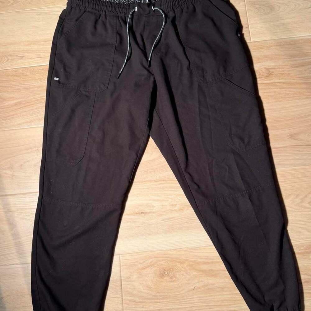 Black Koi Next Gen scrub jogger pants with white polka dots waistband size Large